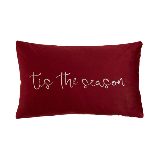 Tis The Season Red Velvet Embroidered Cushion (30cm x 50cm)