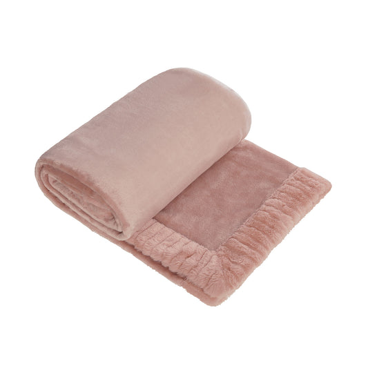 Vermont Blush Pink Fleece Throw with Faux Fur Trim (130cm x 180cm)