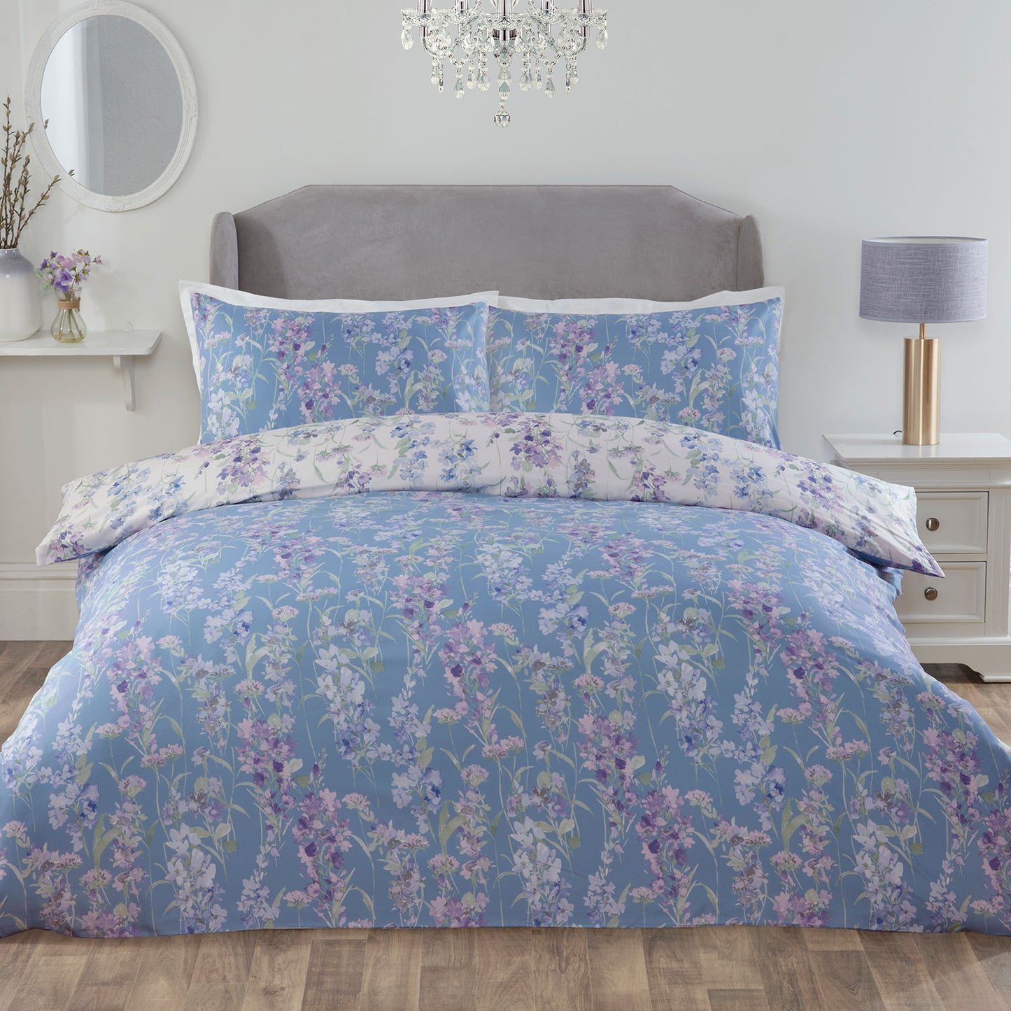 Wisteria Floral Blue Reversible Super Soft Duvet Set