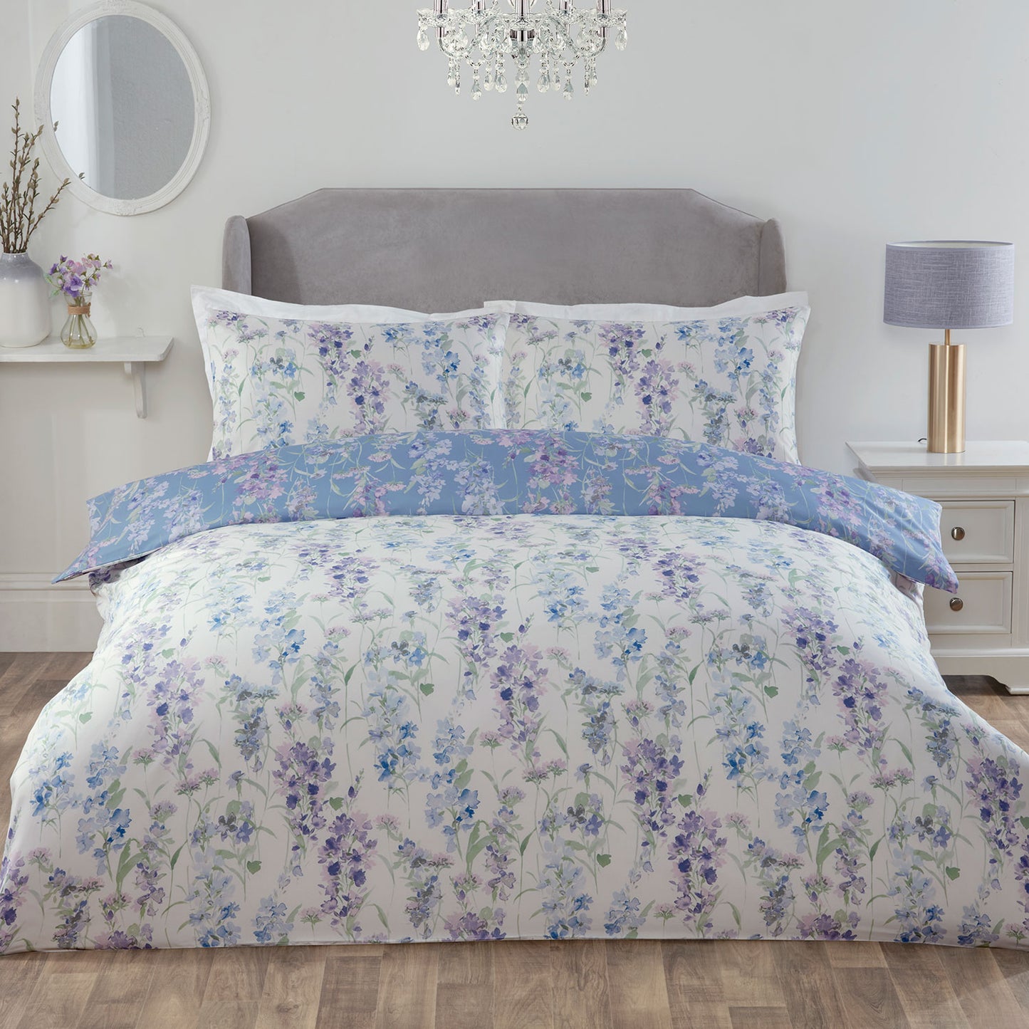Wisteria Floral Blue Reversible Super Soft Duvet Set