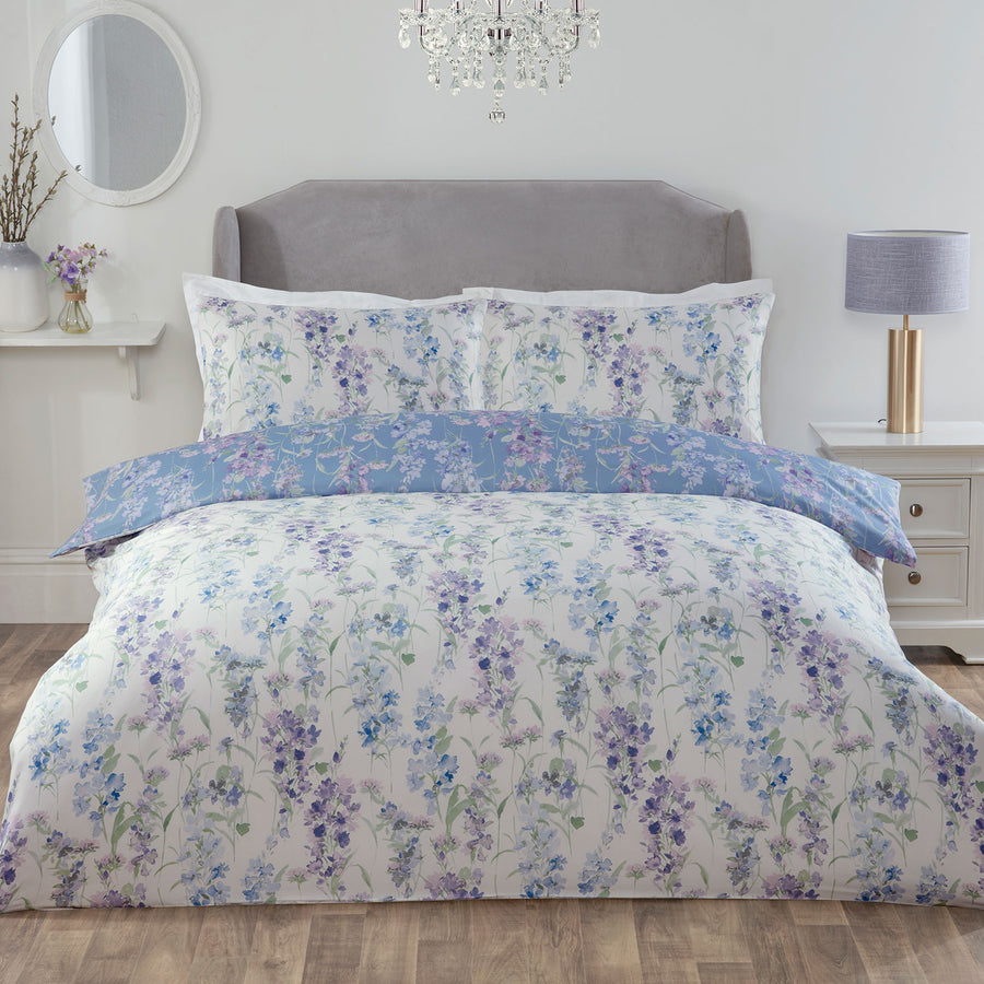 Wisteria Floral Blue Reversible Super Soft Duvet Set
