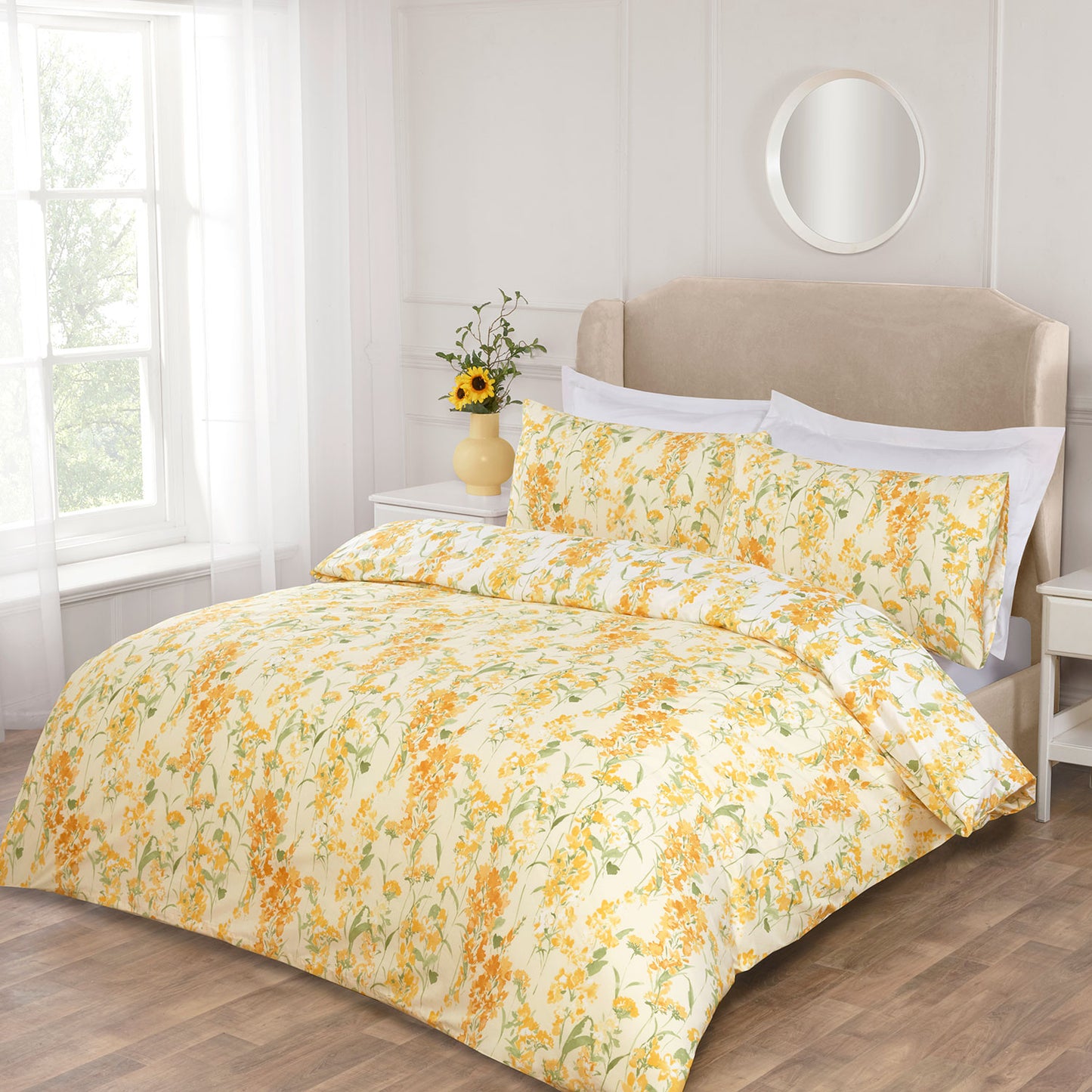 Wisteria Floral Lemon Reversible Super Soft Duvet Set