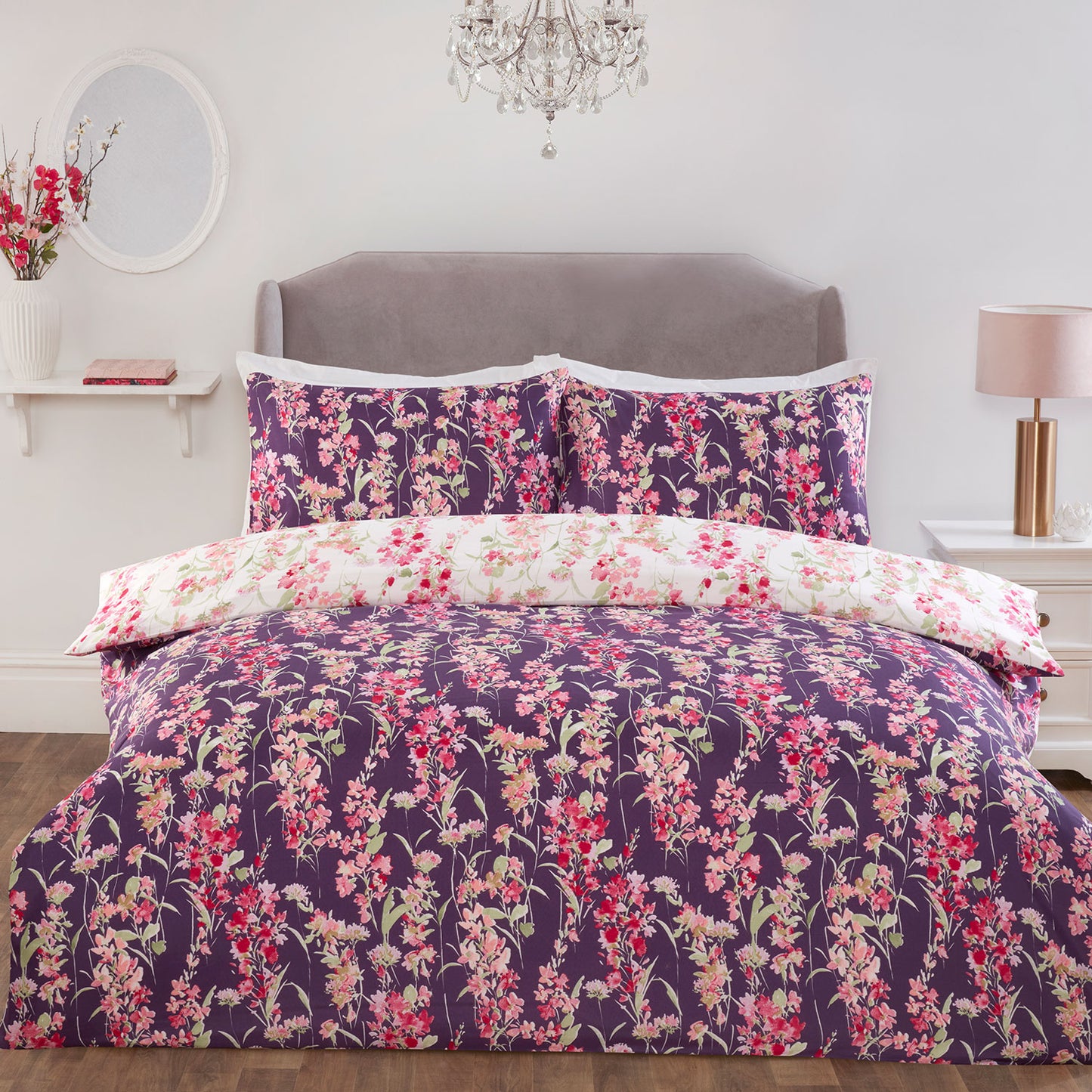 Wisteria Pink Floral Reversible Duvet Set