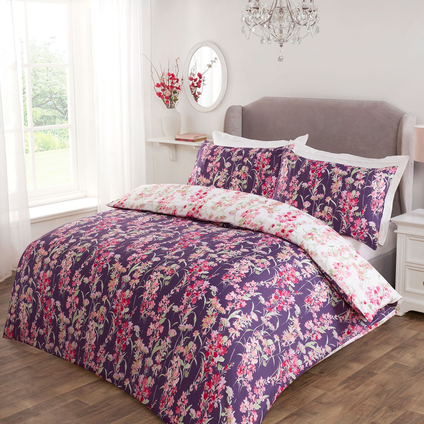 Wisteria Pink Floral Reversible Duvet Set