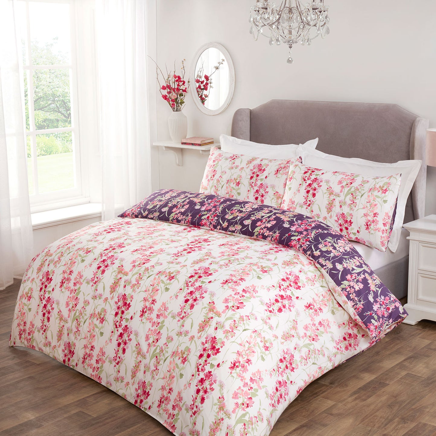 Wisteria Pink Floral Reversible Duvet Set