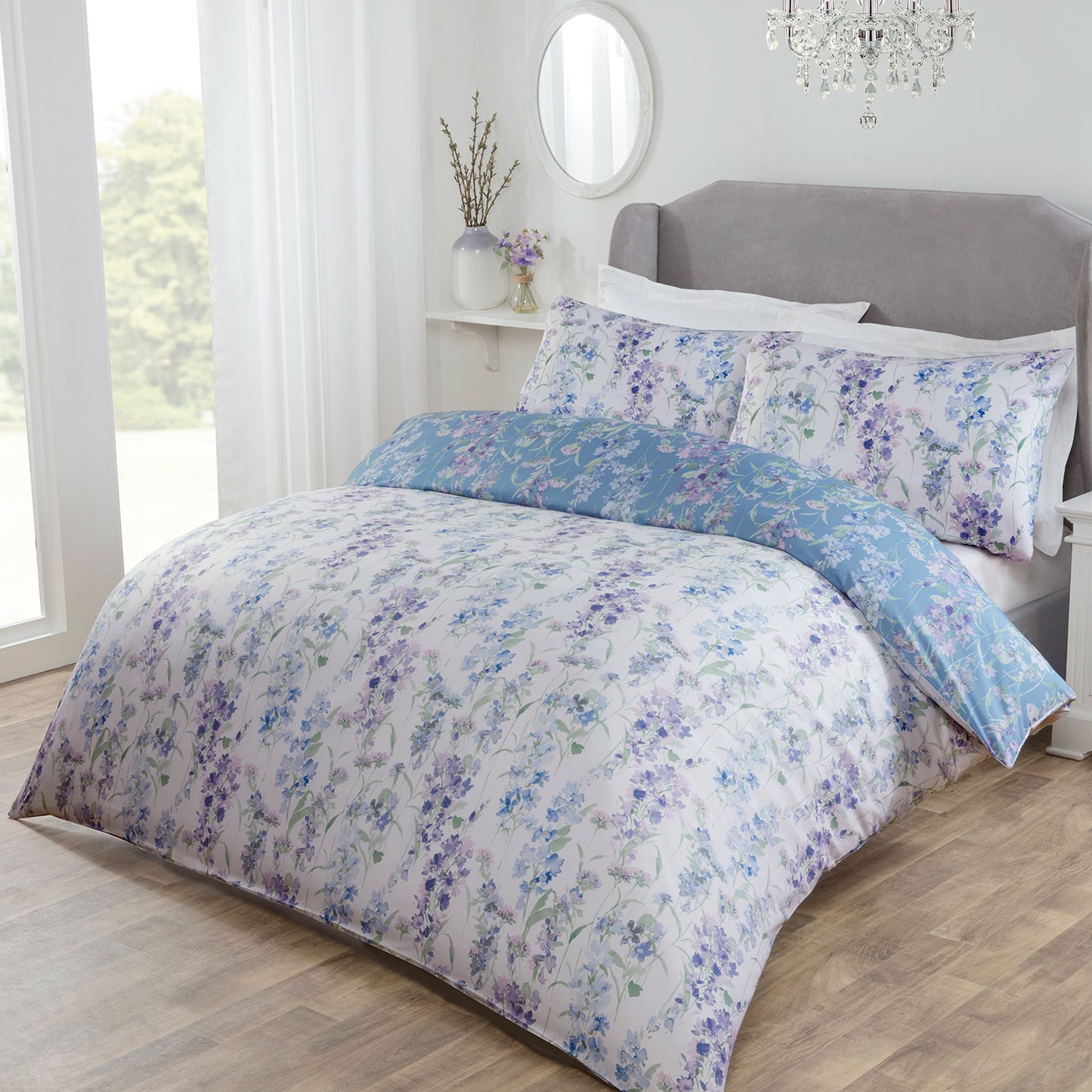 Wisteria Floral Blue Reversible Super Soft Duvet Set