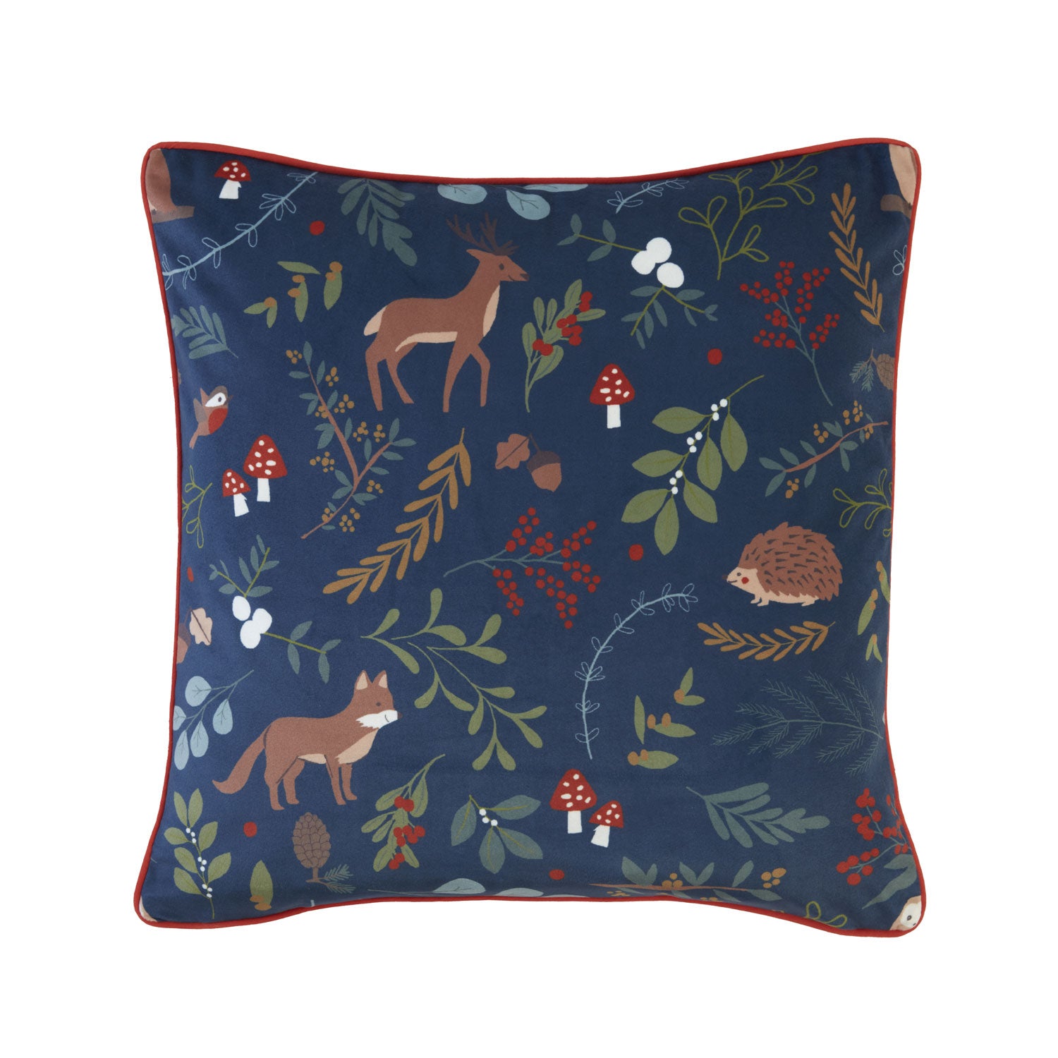 Woodland Navy Forest Friends Velvet Cushion (43cm x 43cm) Julian