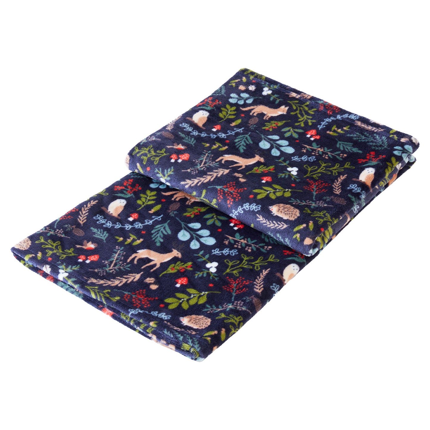 Woodland Navy Forest Friends Printed Fleece Throw (130cm x 150cm)