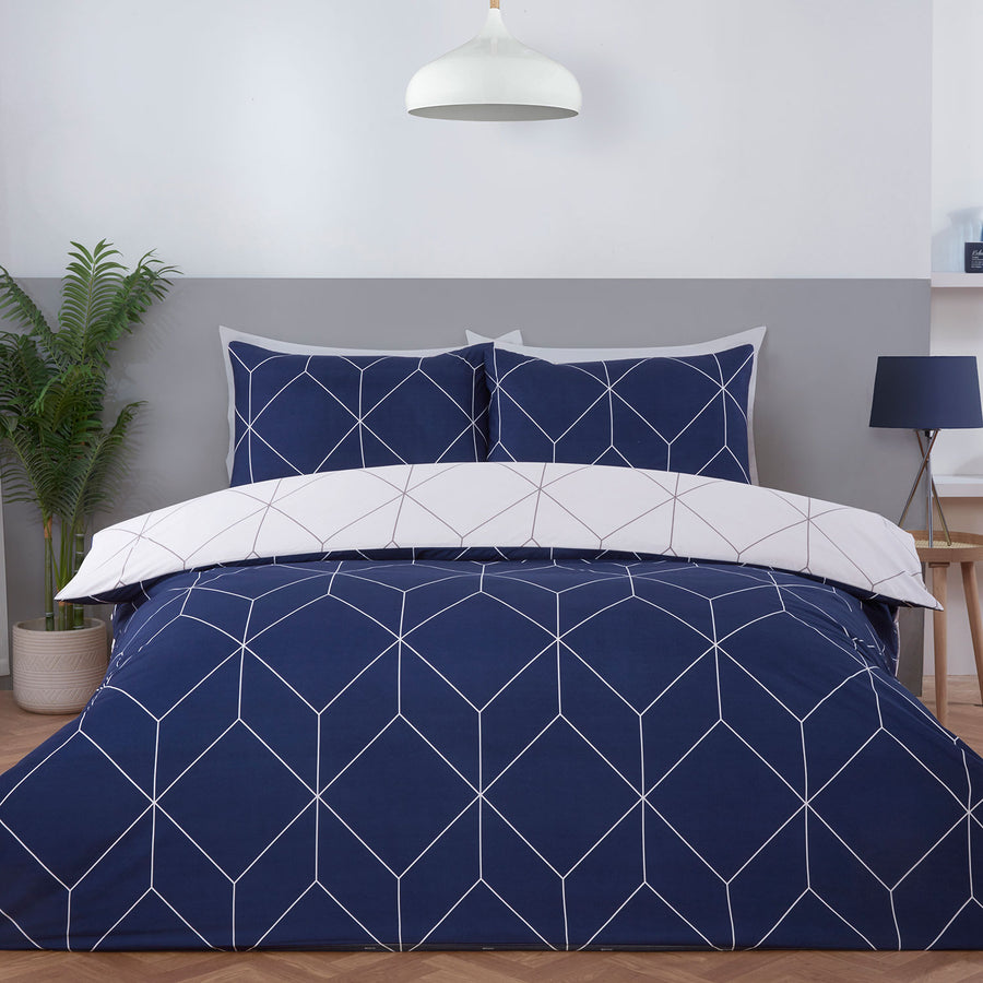Zen Navy Geometric Duvet Set