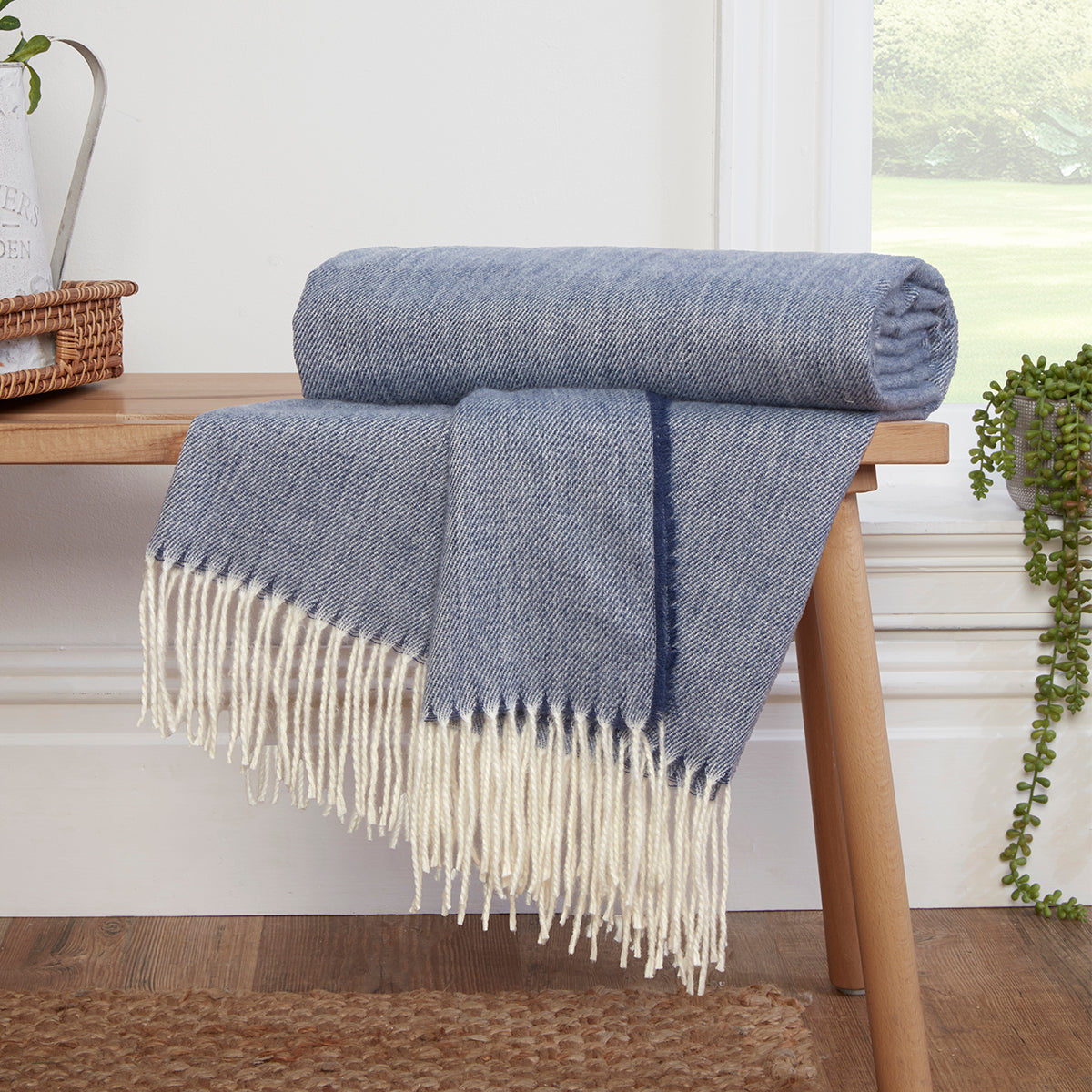Amara Blue Herringbone Throw (130cm x 180cm)
