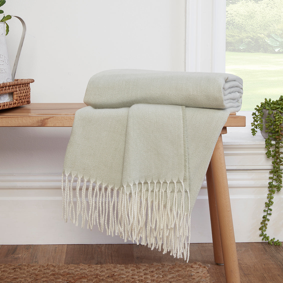 Amara Soft Green Herringbone Throw (130cm x 180cm)