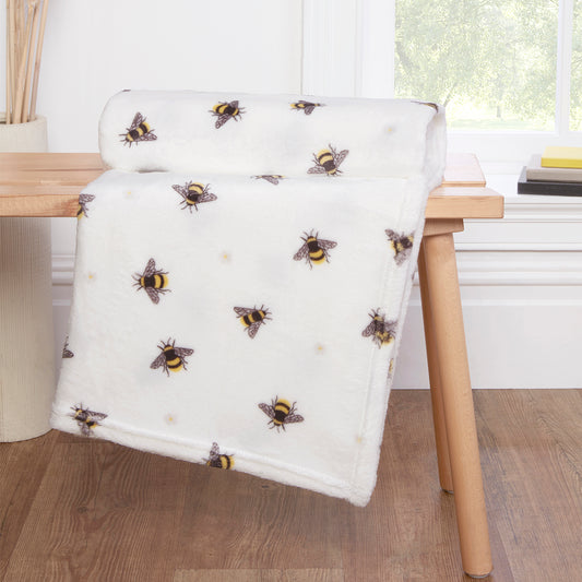 Daisy Bee White Fleece Throw (130cm x 150cm)