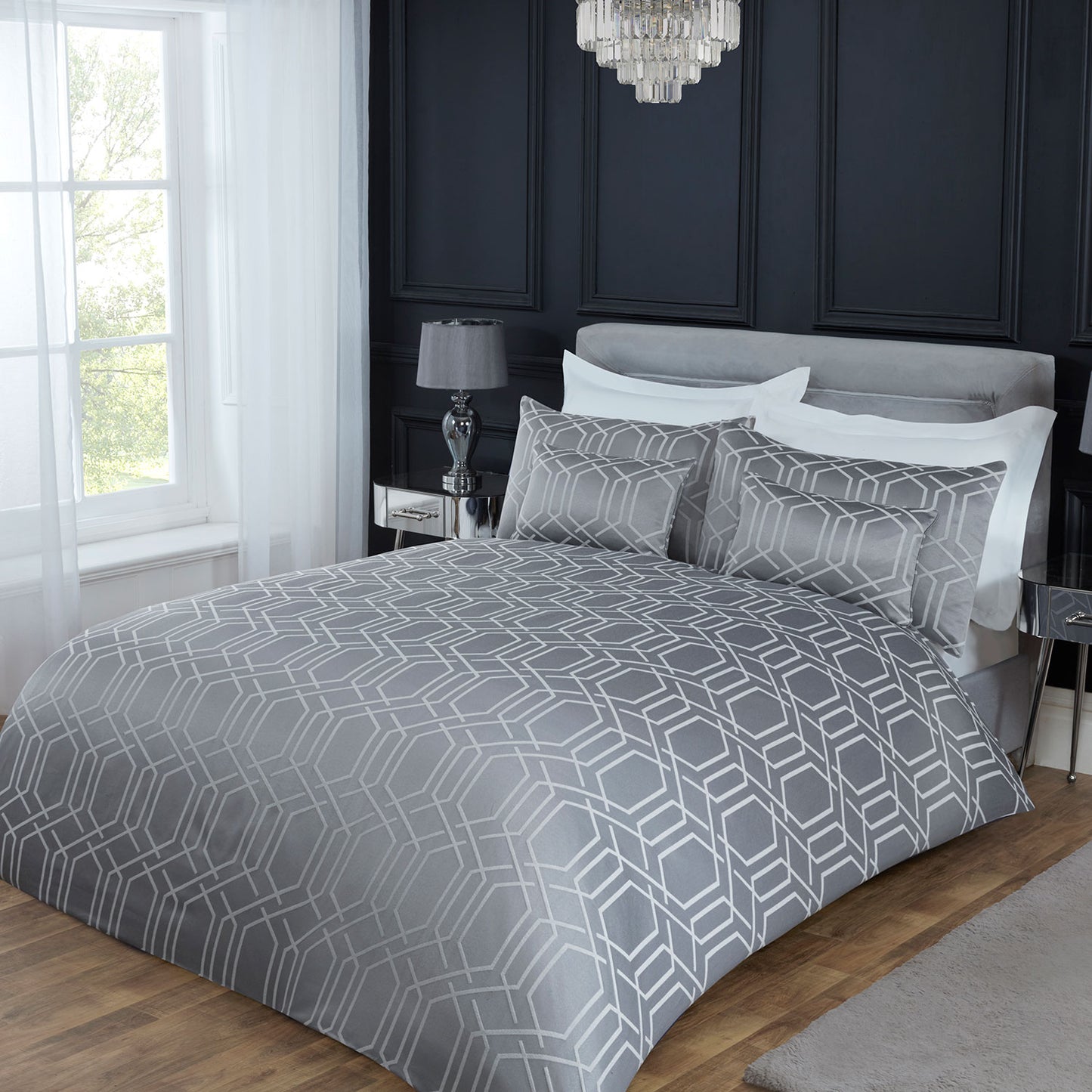 Hamilton Silver Luxury Jacquard Duvet Set