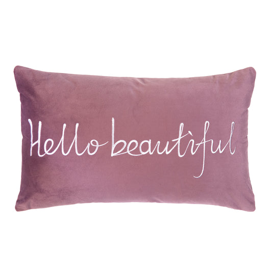 Hello Beautiful Lilac Velvet Cushion (30cm x 50cm)