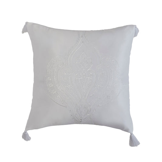 Regency White Embroidered Matt Satin Cushion (40cm x 40cm)