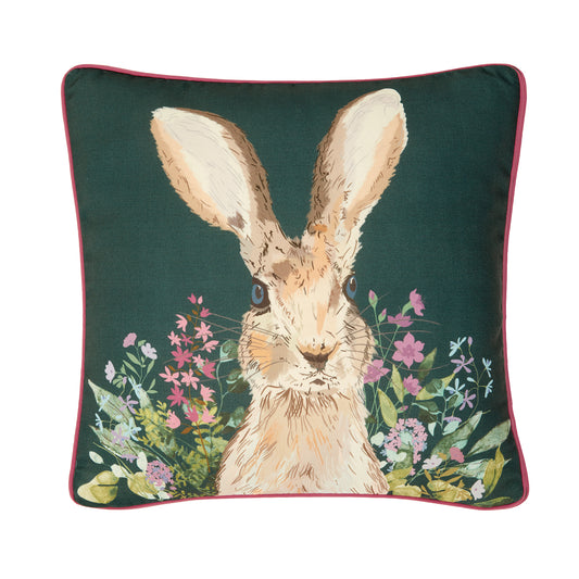 Heidi Hare Printed Canvas Emerald Green Cushion (43cm x 43cm)