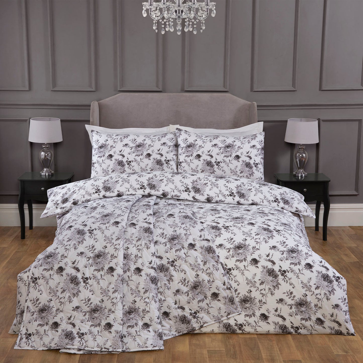 Verity Mono Grey 200 Thread Count Cotton Duvet Set