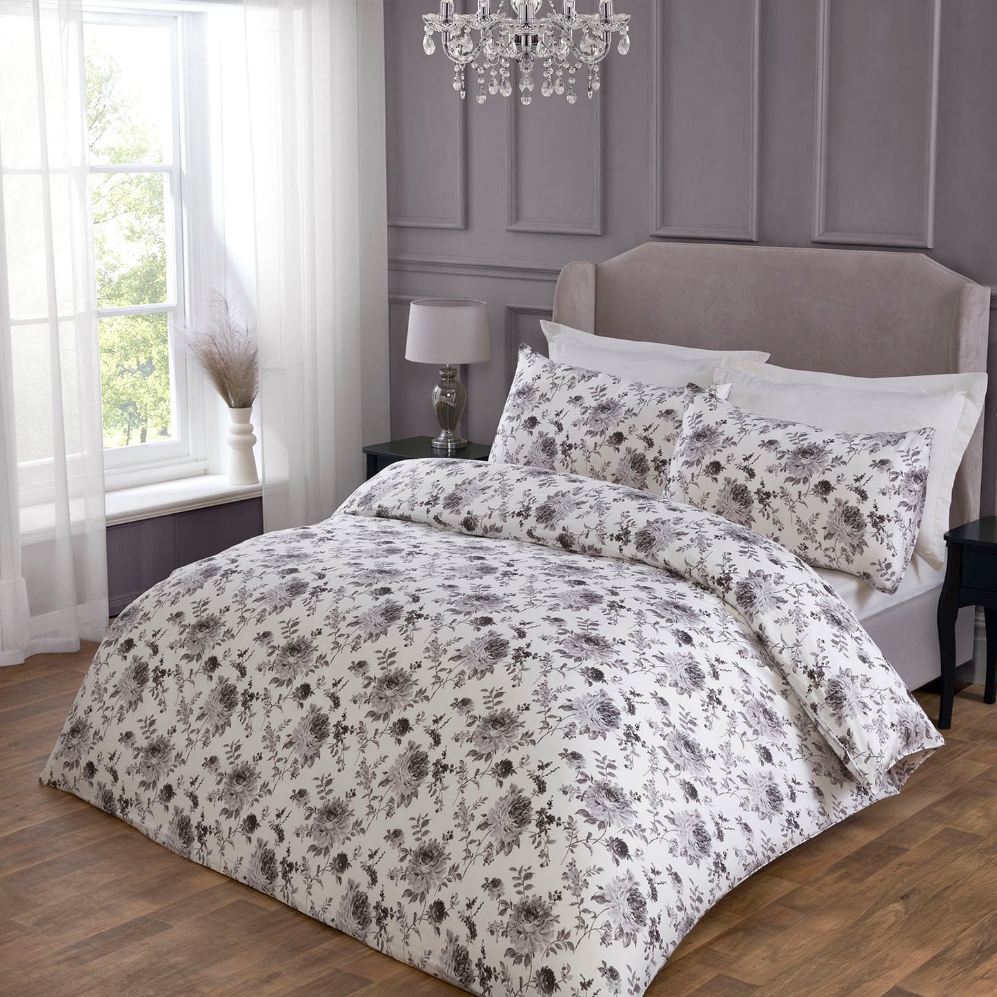 Verity Mono Grey 200 Thread Count Cotton Duvet Set
