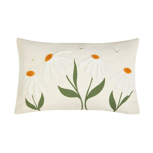 Daisy Embroidered Applique Boudoir Cushion (30cm x 50cm)