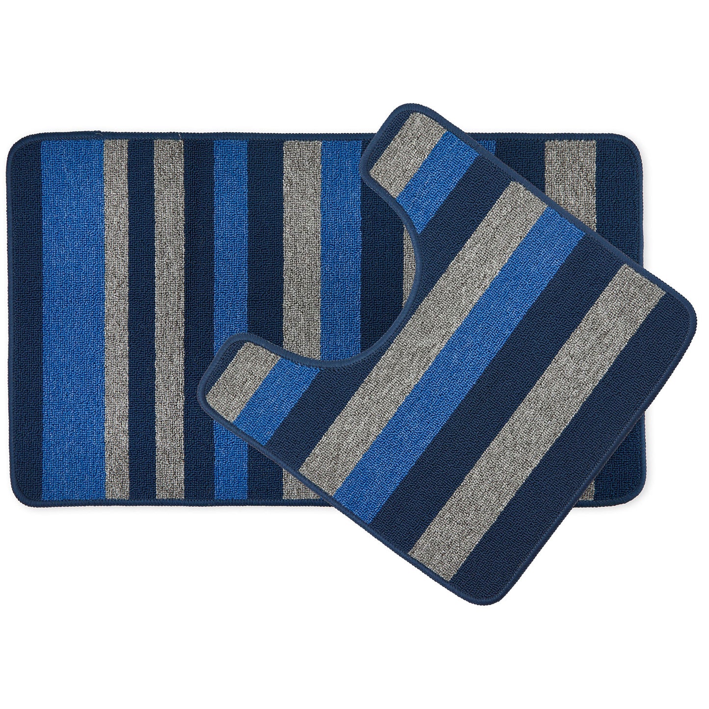 Jersey Contrast Blue Stripe 2 Piece Bath Mat Set