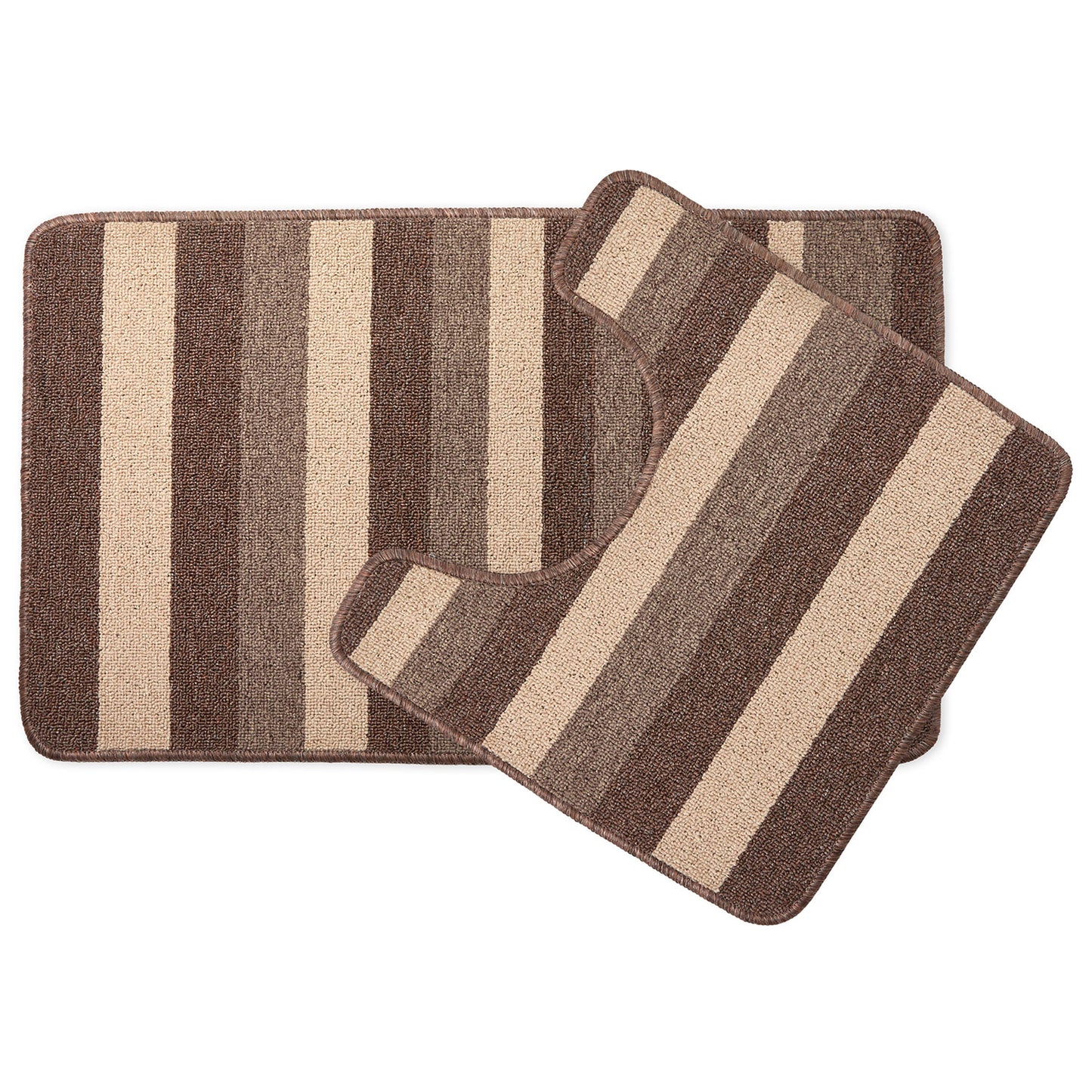 Jersey Contrast Taupe Stripe 2 Piece Bath Mat Set