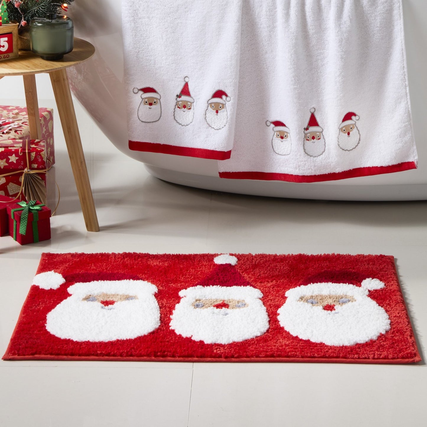 Jolly Santa Red Bath Mat