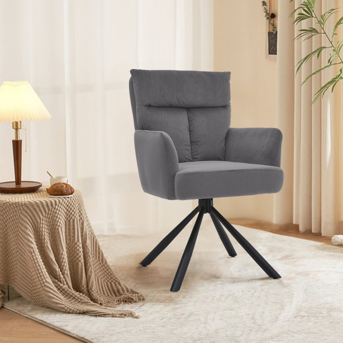 Dark Grey Contemporary Upholstered Swivel Armchair