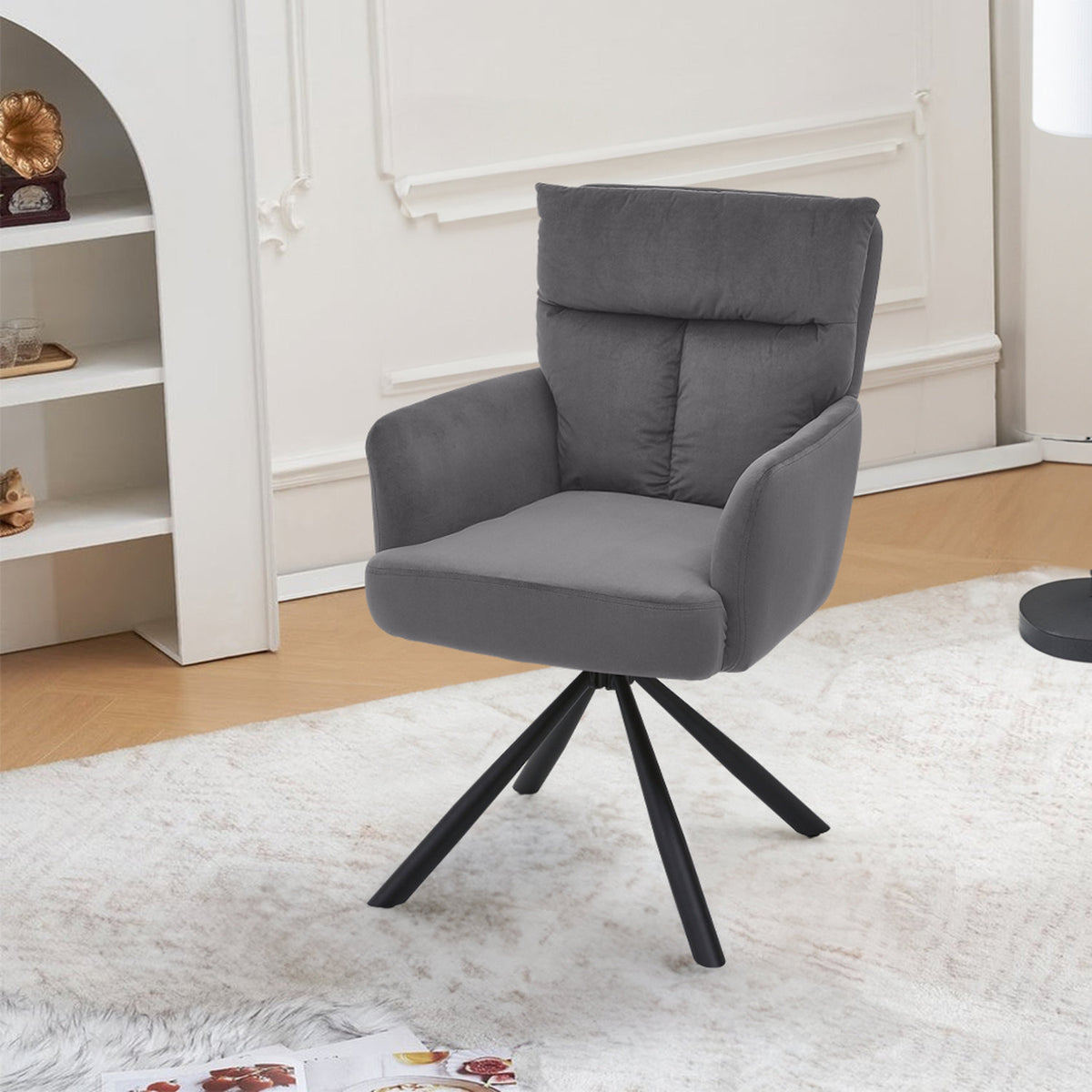 Dark Grey Contemporary Upholstered Swivel Armchair