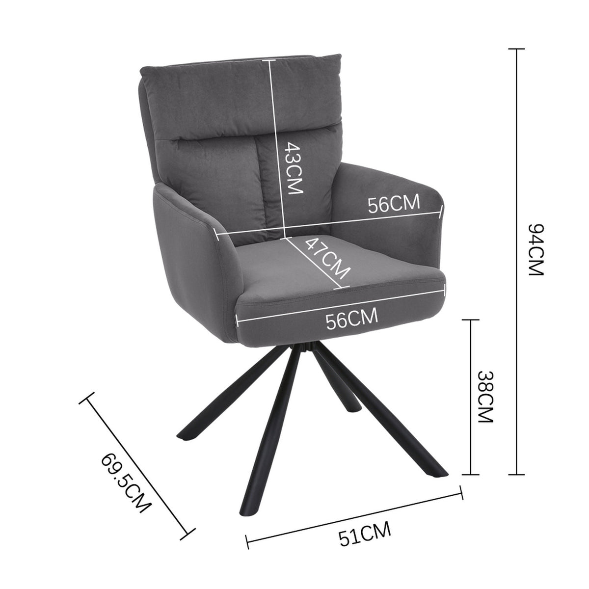 Dark Grey Contemporary Upholstered Swivel Armchair