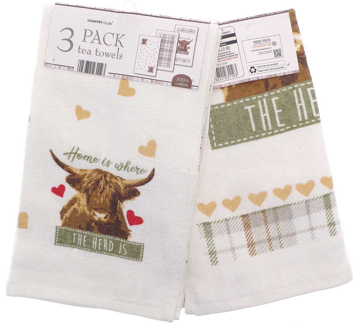 Country Club Highland Cow Tea Towels 3-Pack