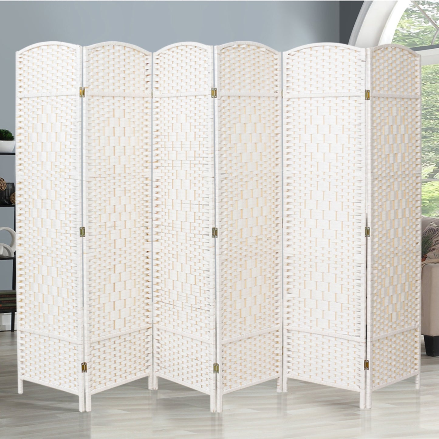 Folding Room Divider Wood Fabric Screen