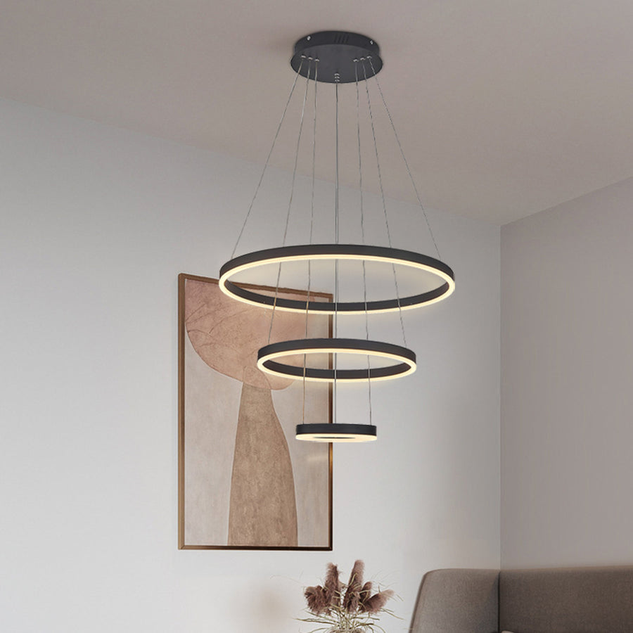 3 Ring LED Black Pendant Light with Remote Control