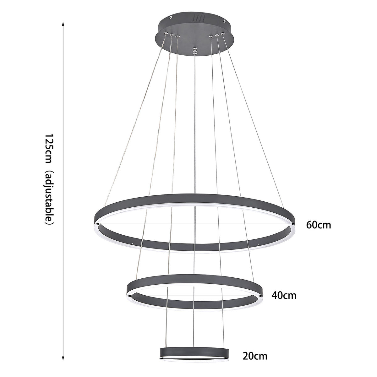 3 Ring LED Black Pendant Light with Remote Control
