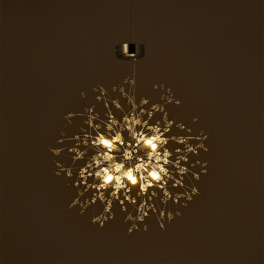 Dandelion-Style Chrome Crystal Pendant Light