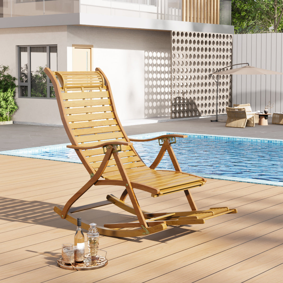 Natural Bamboo Foldable Rocking Chair Recliner