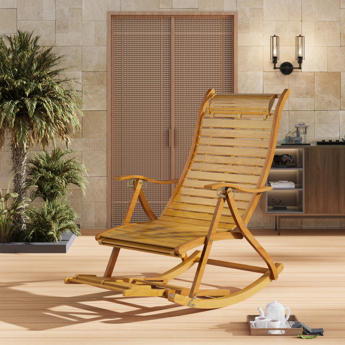 Natural Bamboo Foldable Rocking Chair Recliner