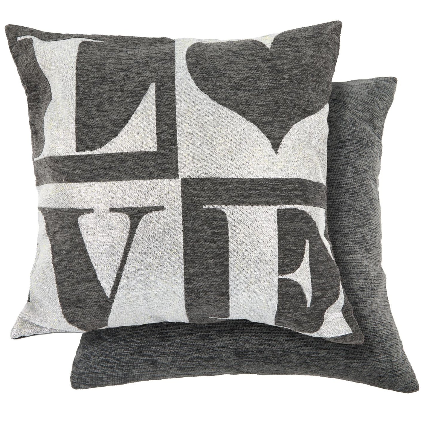 Amor Love Charcoal Cushion Covers Pair (43cm x 43cm)