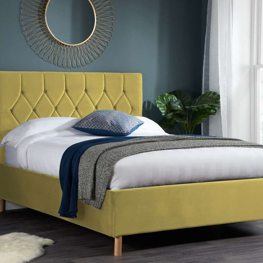 Loxley Mustard Quilted Velvet Ottoman Bed
