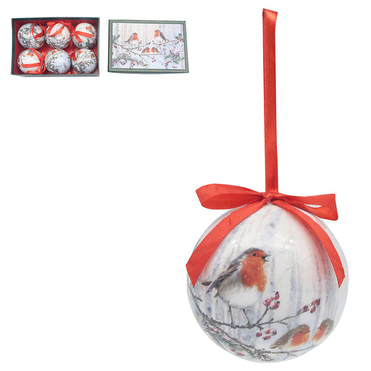 Christmas Robins Baubles Pack of 6