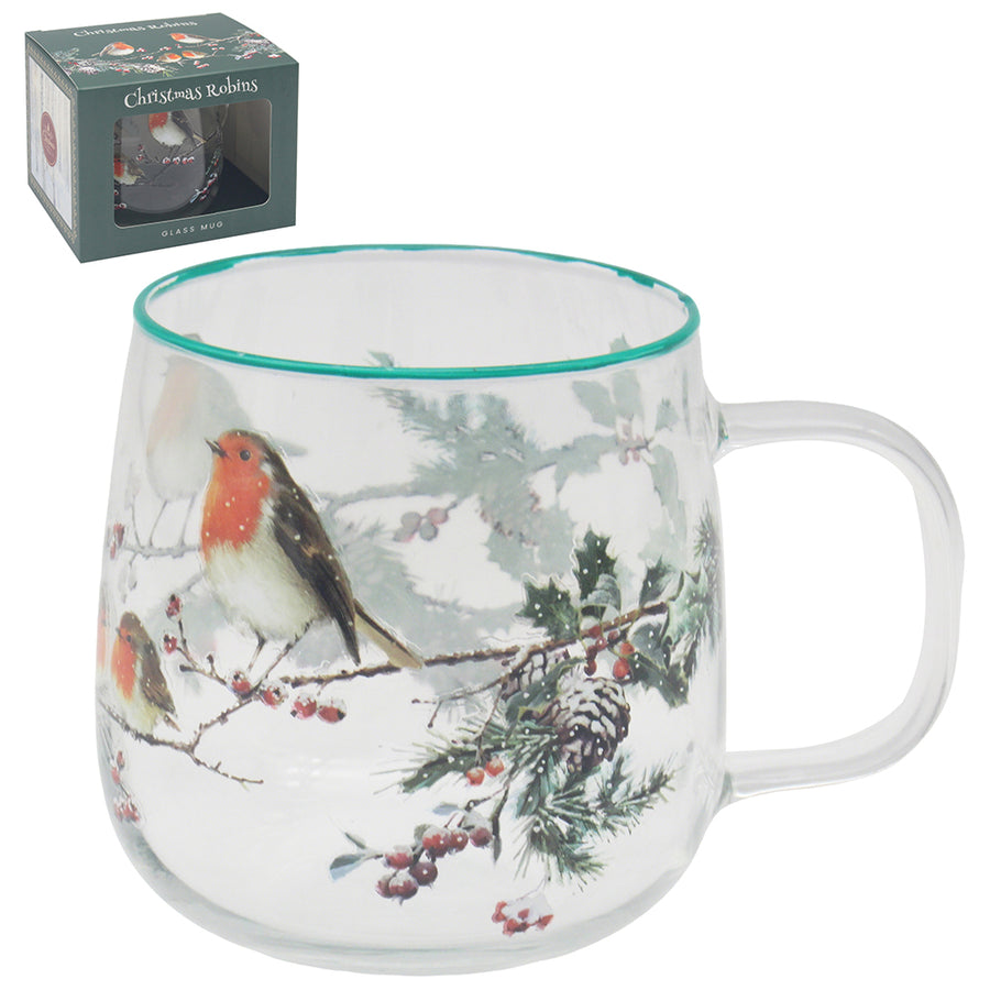 Christmas Robin Glass Mug