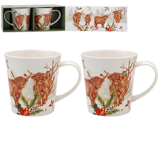 Highland Cow Christmas Mugs Set of 2