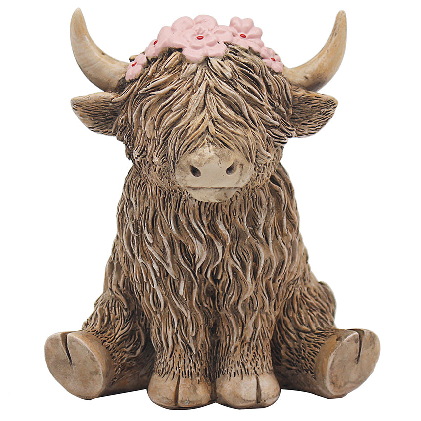 Happy Highland Cow Flowers Ornament
