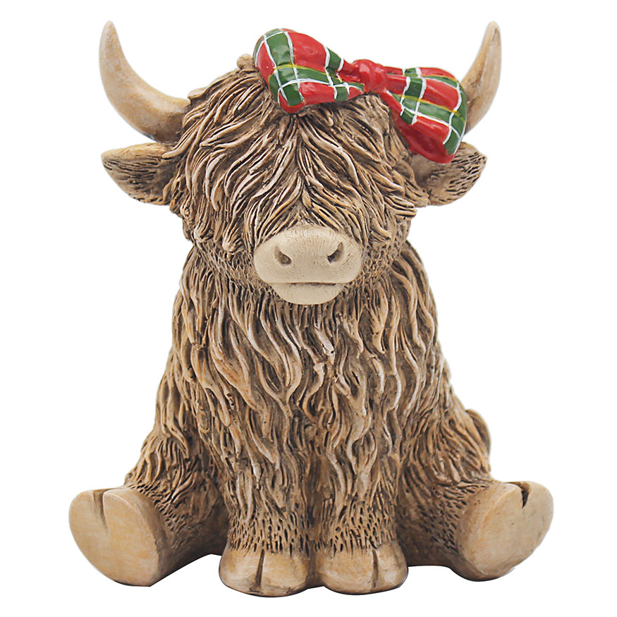 Happy Highland Cow Tartan Bow Ornament