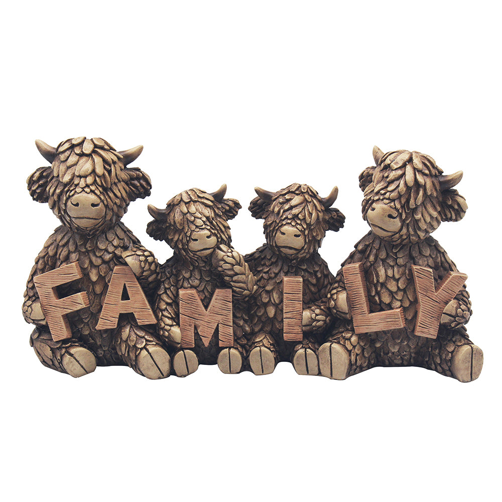 Hughie Highland Cow Family of Four Ornament