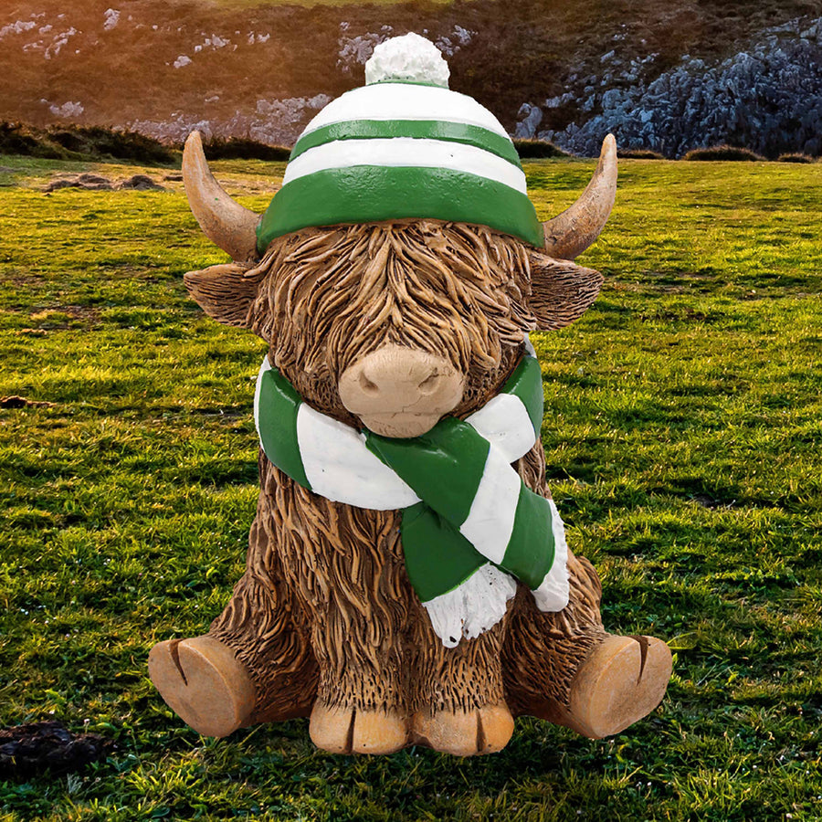 Happy Highland Cow Ornament With Green Hat and Scarf