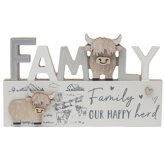 Highland Cow Family Wooden Plaque