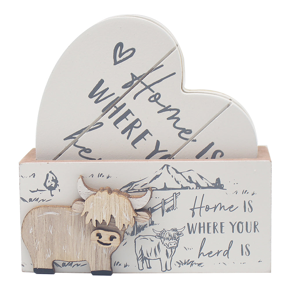 Highland Cow Heart Coasters (Set of 4)