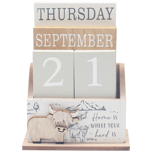 Highland Cow Wooden Calendar