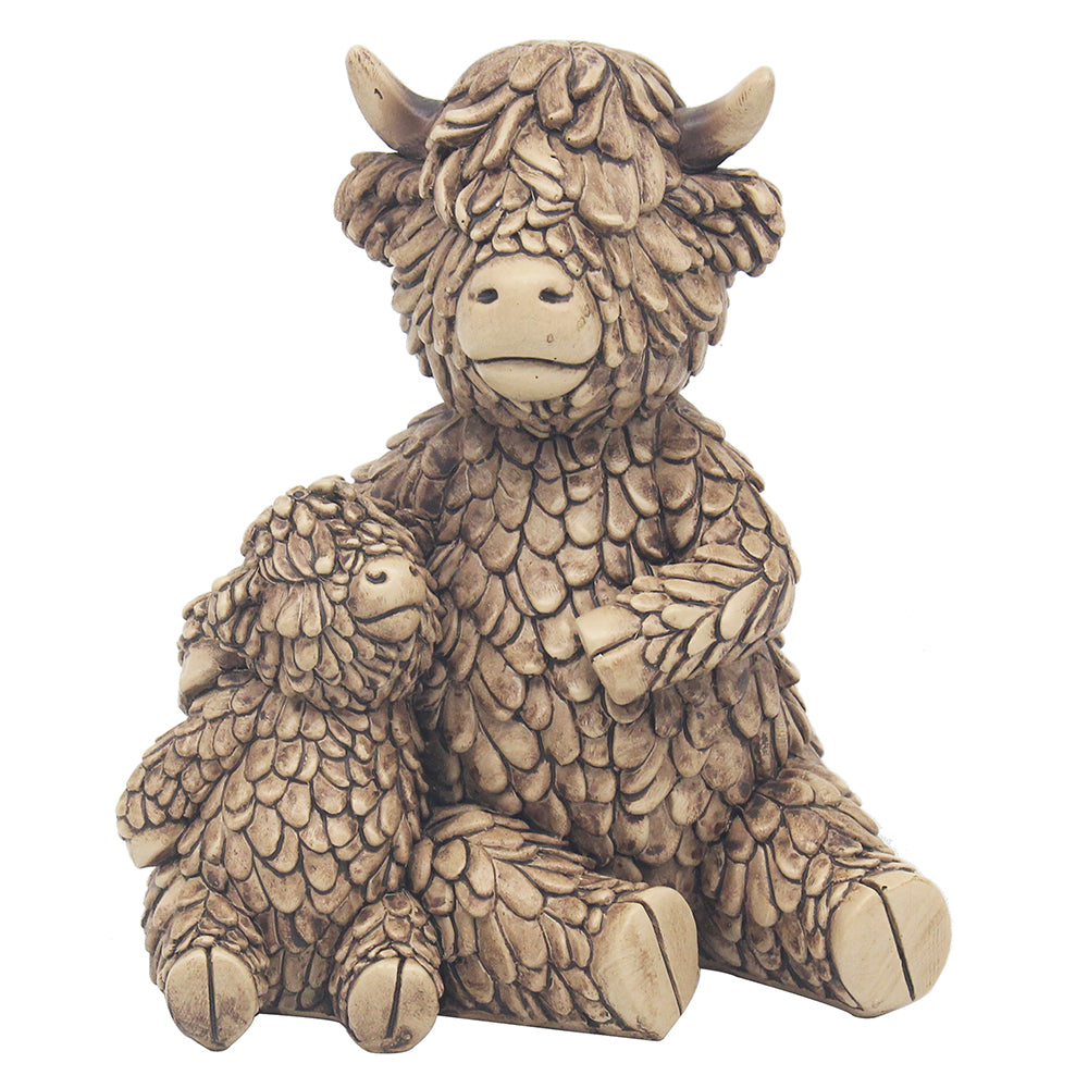 Hughie Highland Cow & Calf Cuddling Calf Ornament