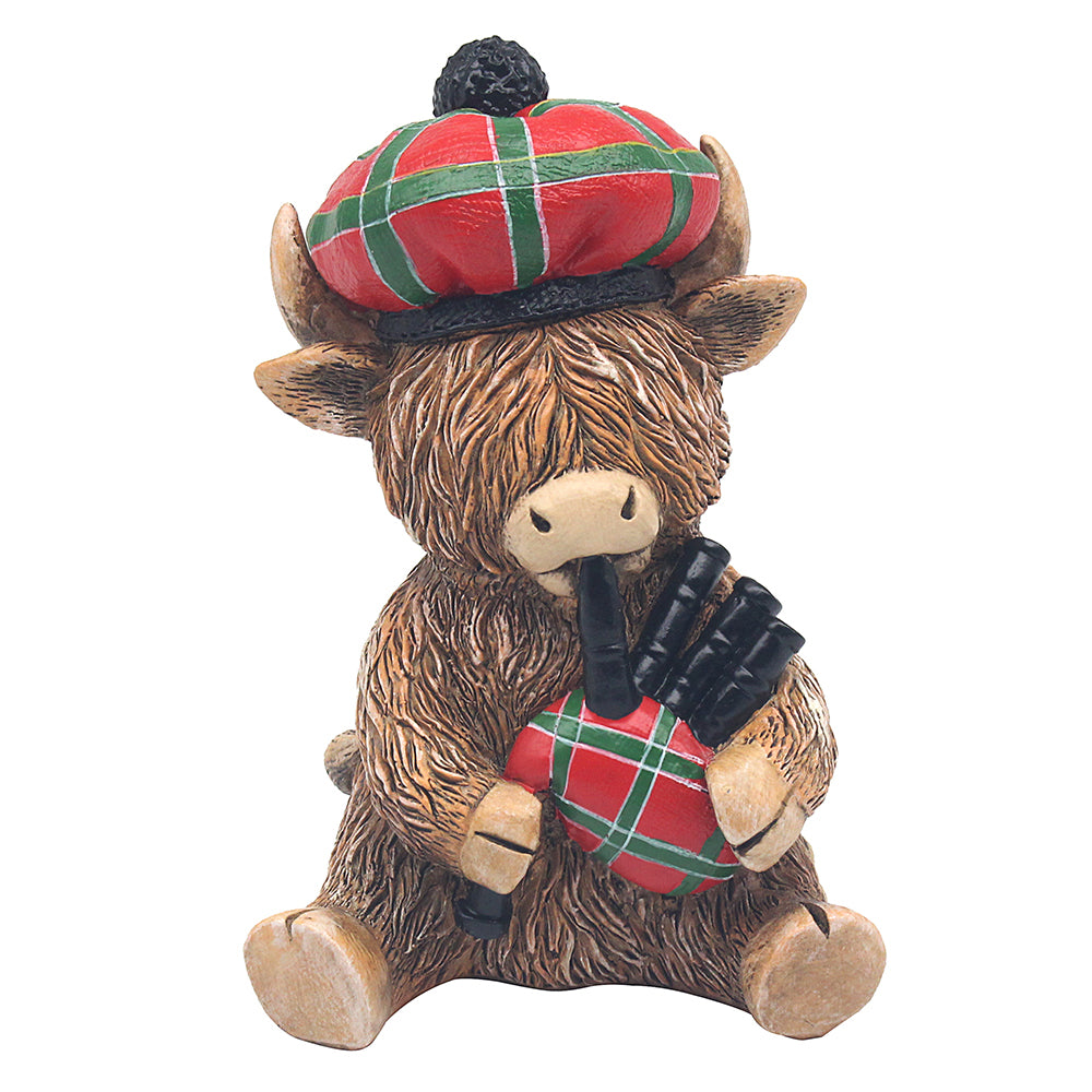 Highland Cow Hughie Tartan Piper Ornament